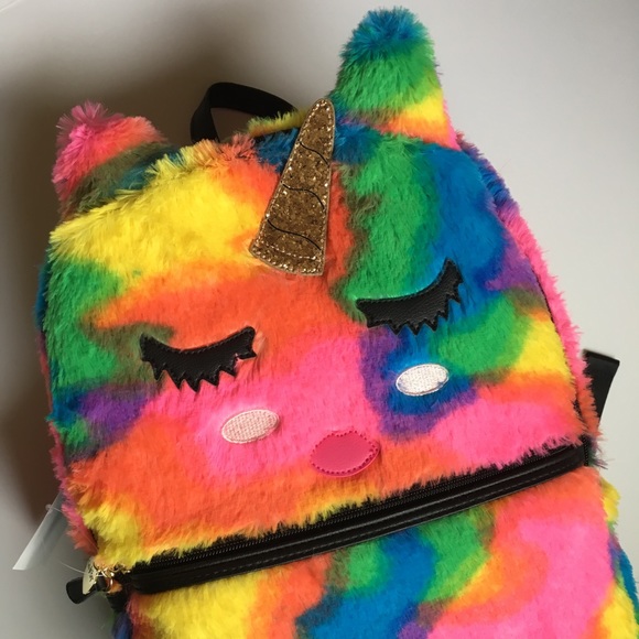 Multi Color Betsey Johnson Unicorn 濾 Fur Backpack - Picture 2 of 8